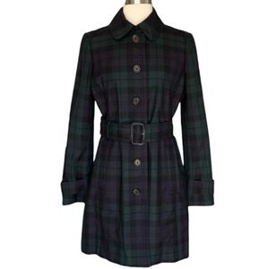 J. Crew Blackwatch Tartan Plaid Slim Topper Trench Coat